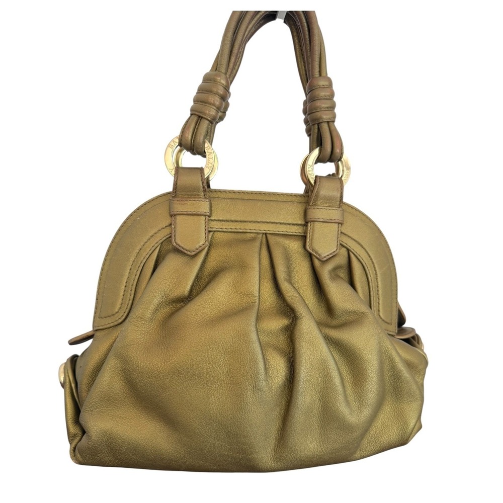 Bally Metallic Gold Leather Satchel Handbag Knotted Handles EUC Italy Purse - Picture 3 of 16